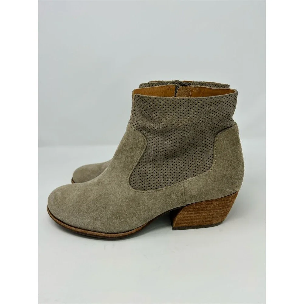 Kork-Ease Sherrill Womens Ankle Booties Beige Perforated Side Zip Block Size 9.5